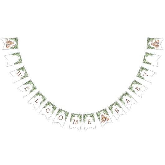 Cute Forest Woodland Animals Baby Shower Welcome バンティングフラッグ (全)