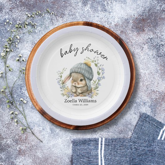 Cute Forest Woodland Flowers Baby Shower Paper Pla ペーパープレート