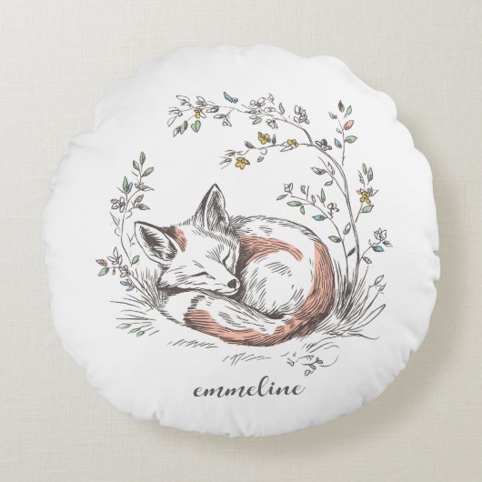 Cute Forest Woodland Fox Kids Personalized ラウンドクッション (正面)