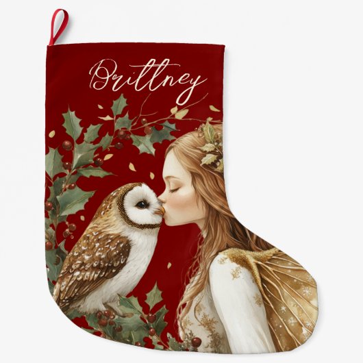 Cute Forestcore Christmas Fairy ラージクリスマスストッキング (正面)