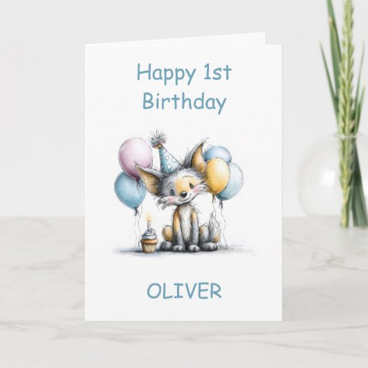 Cute Fox 1st Birthday カード (正面)