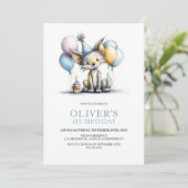Cute Fox 1st Birthday Party Invitation 招待状 (スタンド正面)