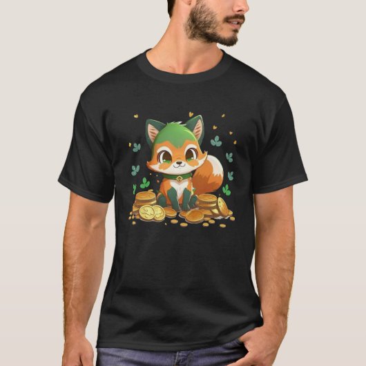 Cute Fox and Gold Coins St Patrick s Day Fox   1 Tシャツ (正面)