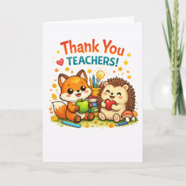 Cute fox and hedgehog teacher appreciation design カード