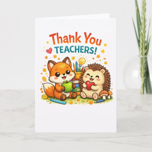 Cute fox and hedgehog teacher appreciation design カード (正面)