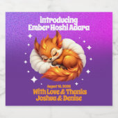 Cute Fox Asleep in Leaves Baby Shower スパークリングワインラベル (シングルラベル)