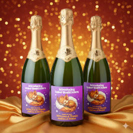 Cute Fox Asleep in Leaves Baby Shower スパークリングワインラベル