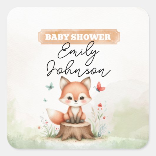 Cute fox baby shower  スクエアシール (正面)