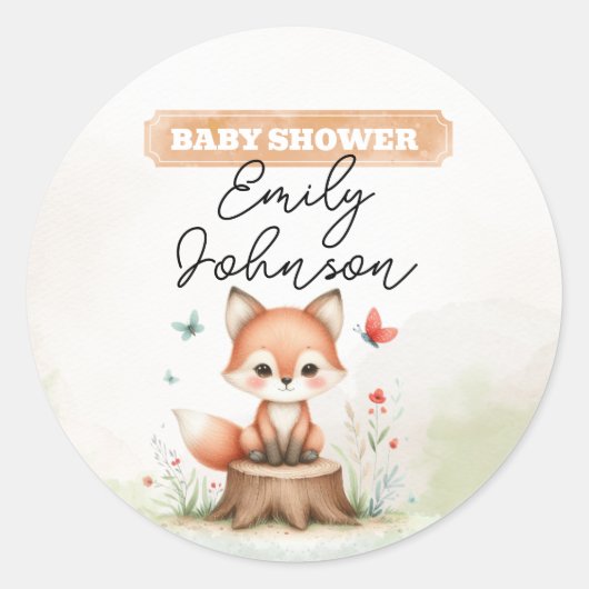 Cute fox baby shower  ラウンドシール (正面)