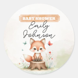 Cute fox baby shower ラウンドシール