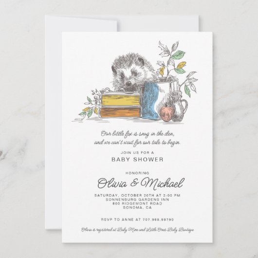 Cute Fox Baby Shower 招待状 (正面)