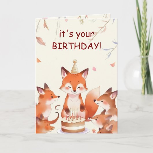 Cute Fox Birthday Card for Kids カード (正面)