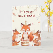 Cute Fox Birthday Card for Kids カード (黄色い花)