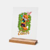 Cute Fox Bunny Ears Happy Easter Fox with Easter E アクリルサイン (傾斜)