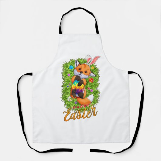 Cute Fox Bunny Ears Happy Easter Fox with Easter E エプロン (正面)