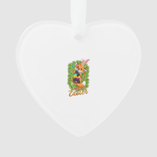 Cute Fox Bunny Ears Happy Easter Fox with Easter E オーナメント (正面)