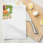 Cute Fox Bunny Ears Happy Easter Fox with Easter E キッチンタオル (四つ折り)