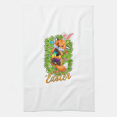 Cute Fox Bunny Ears Happy Easter Fox with Easter E キッチンタオル (縦)