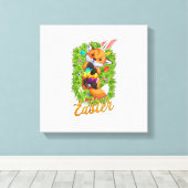 Cute Fox Bunny Ears Happy Easter Fox with Easter E キャンバスプリント (インサイチュ (ウッドフロア))