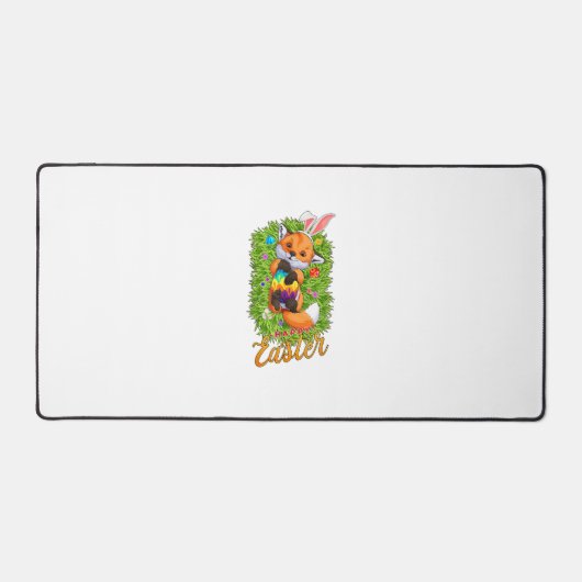 Cute Fox Bunny Ears Happy Easter Fox with Easter E デスクマット (正面)