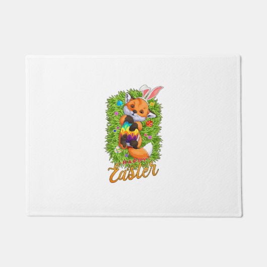 Cute Fox Bunny Ears Happy Easter Fox with Easter E ドアマット (正面)