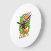 Cute Fox Bunny Ears Happy Easter Fox with Easter E ラージ壁時計 (傾斜)