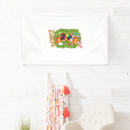 Cute Fox Bunny Ears Happy Easter Fox with Easter E 横断幕 (インサイチュ)