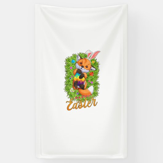 Cute Fox Bunny Ears Happy Easter Fox with Easter E 横断幕 (縦)