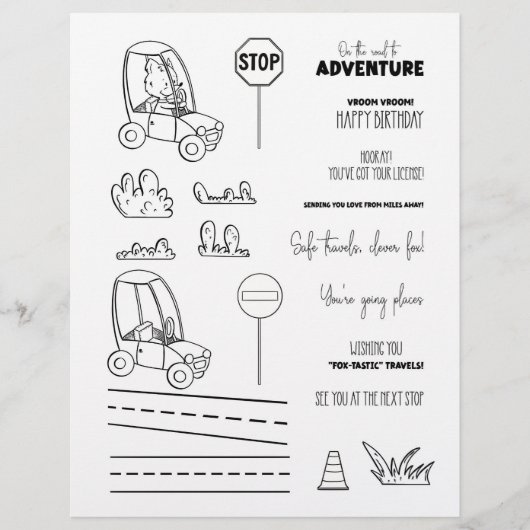 Cute Fox Car Coloring Scrapbook Paper (正面)