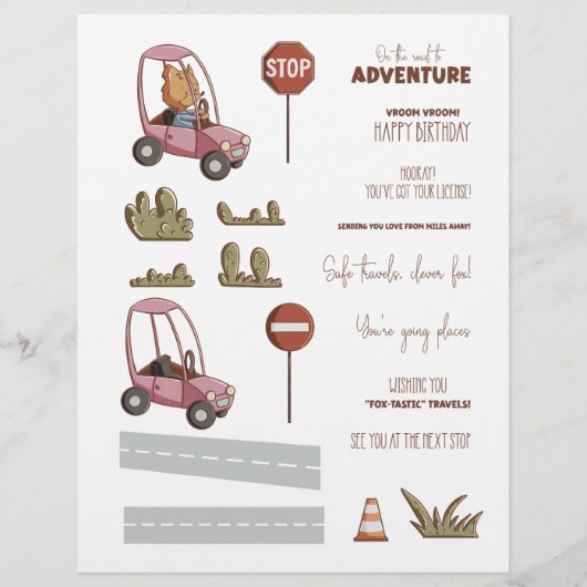 Cute Fox Car Scene Creator Scrapbook Craft Paper (正面)