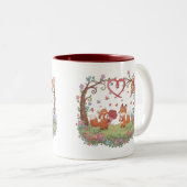 Cute Fox Couple Love Heart Mug ツートーンマグカップ (正面右)