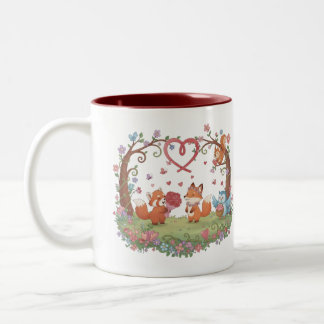 Cute Fox Couple Love Heart Mug ツートーンマグカップ