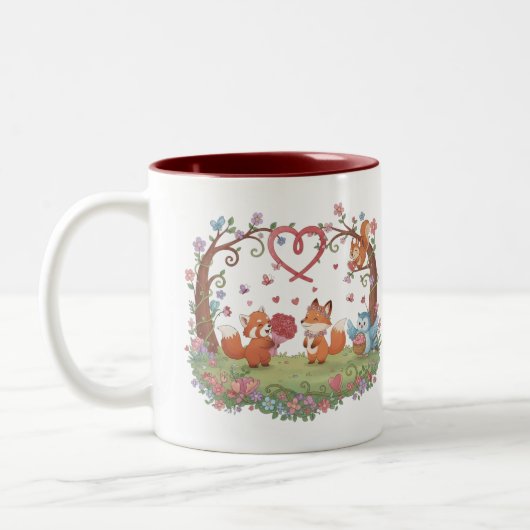 Cute Fox Couple Love Heart Mug ツートーンマグカップ (左)