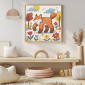 Cute Fox Crayon Drawing Kid ポスター