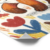 Cute Fox Crayon Drawing Kid ポスター (角)