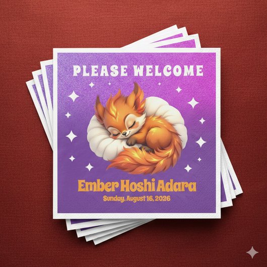 Cute Fox Cub Asleep in Starry Night Sky スタンダードランチョンナプキン