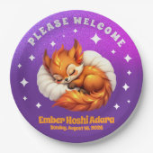 Cute Fox Cub Asleep in Starry Night Sky ペーパープレート (正面)