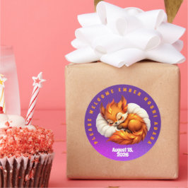 Cute Fox Cub Asleep in Starry Night Sky ラウンドシール