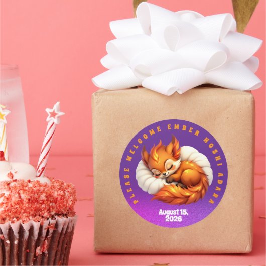 Cute Fox Cub Asleep in Starry Night Sky ラウンドシール (パーティー)