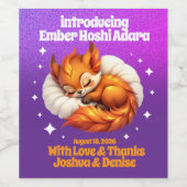 Cute Fox Cub Asleep in Starry Sky Baby Shower ワインラベル (シングルラベル)