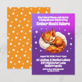 Cute Fox Cub Asleep in Starry Sky Baby Shower 招待状 (正面/裏面)