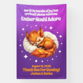 Cute Fox Cub Asleep in Starry Sky Baby Welcome 横断幕 (縦)