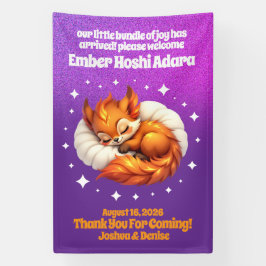 Cute Fox Cub Asleep in Starry Sky Baby Welcome 横断幕