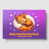 Cute Fox Cub Asleep in Starry Sky Baptism ゲストブック (正面)