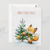 Cute fox decorating a small Christmas tree,  ポストカード (正面/裏面)