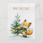 Cute fox decorating a small Christmas tree, ポストカード (正面)