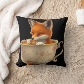 Cute fox drinking tea クッション (ブランケット)