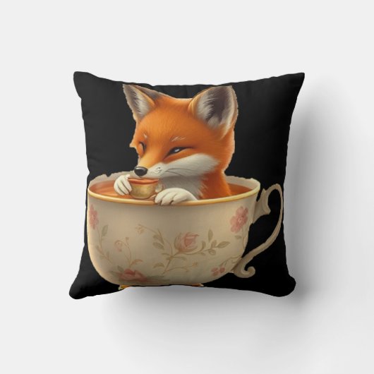 Cute fox drinking tea クッション (裏面)