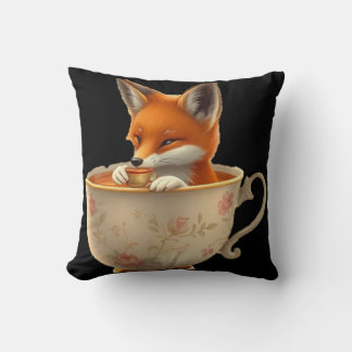 Cute fox drinking tea クッション