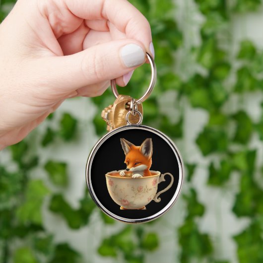 Cute Fox Drinking Tea on Groomsmen Gift キーホルダー (手)